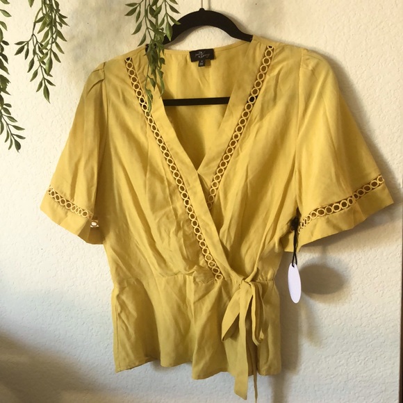 milk & honey Tops - Yellow Flounce hem cross tie blouse